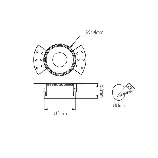 Fantasia Fantasia Kasso round rimless recessed spotlight for GU10 lamps (excl.), white, diameter 84 mm, height 52 mm, IP20