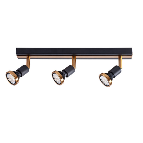 Fantasia Fantasia Robin foco de techo, 3 luces, negro/bronce, GU10 LED 5W regulable, 2700K blanco cálido, IP20, 400 x 77 mm