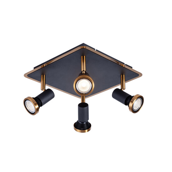Fantasia Fantasia Xiana vierkante plafondspot, 4 GU10 LED-spots 5W dimbaar, 2700K, zwart/brons, 250x105mm