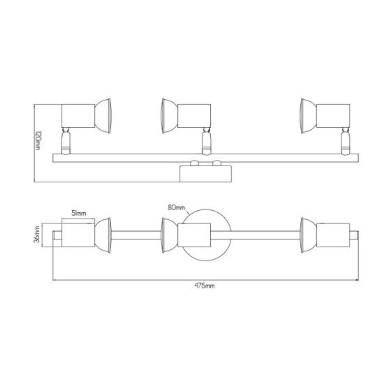 Fantasia Plafonnier Fantasia Rivera à 3x GU10 5W LED dimmable, chrome, aluminium, IP44, 475x120mm