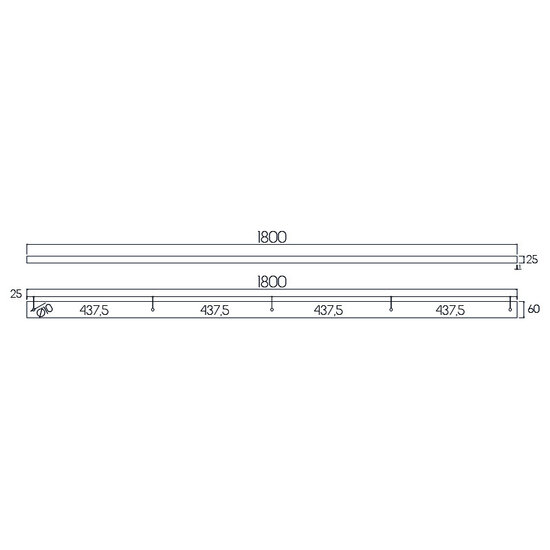 Fantasia Fantasia losse opbouwbasis voor 5 pendellampen, zwart staal, 180 cm lang, 60 x 25 mm, IP20