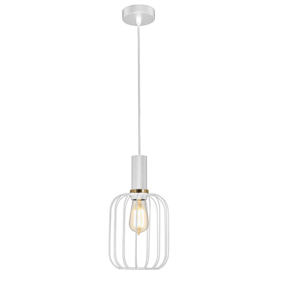 Fantasia Fantasia Noah kleine Haengelampe mit E27-Fassung, weiss und gold, Durchmesser 160 mm, Hoehe 320 mm, 3 m Kabel aus weissem Stoff