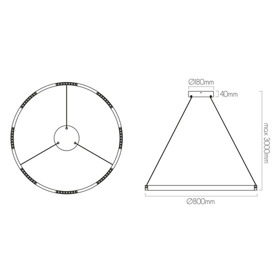 Fantasia Fantasia Baton pendant lamp LED 52W 3000K round Ø800mm, matte black aluminium, dimmable, IP20