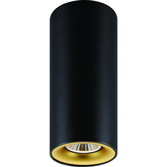 Fantasia Plafonnier cylindrique Fantasia Buto en aluminium noir et or avec douille GU10, LED 5W dimmable