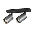 Fantasia Fantasia Tabore GU10 foco de techo con 2 puntos de luz, negro y acero cepillado, aluminio, IP20, sin bombilla