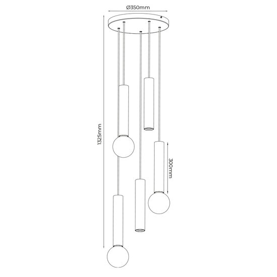 Fantasia Fantasia Taboro 5L Pendelleuchte, Aluminium, schwarz und gebürstetes Gold, 5 Lichtpunkte (2x GU10 + 3x E27), Durchmesser 350 mm