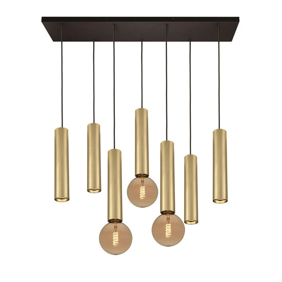 Fantasia Fantasia Taboro Pendelleuchte mit 7 Lichtpunkten (4x GU10 + 3x E27, exkl.), Aluminium, schwarz und gebürstetes Gold, IP20