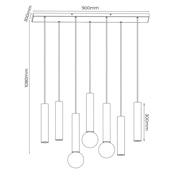 Fantasia Fantasia Taboron hanglamp, 7 lichtpunten (4x GU10 + 3x E27, excl. lichtbron), aluminium zwart en geborsteld brons