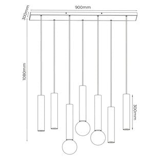 Lámpara colgante Taboo 7 luces GU10/E27 negro/acero cepillado