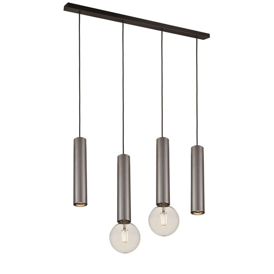 Fantasia Fantasia Taboro pendant light, 4-light, aluminium, black and brushed steel, 2x GU10 and 2x E27