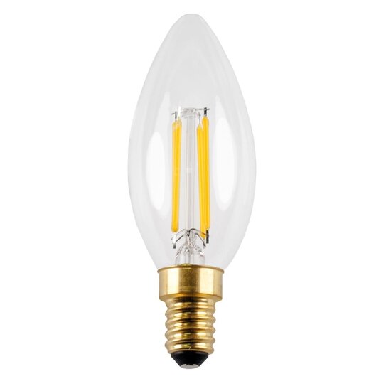 Fantasia Fantasia C35 lámpara vela LED E14, 4W / 400 lúmenes, 2700K blanco cálido, regulable, vidrio transparente efecto filamento, equivalente 42W