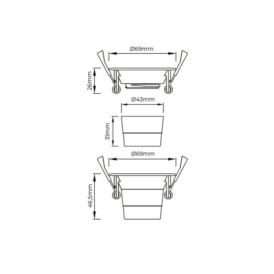 Fantasia Fantasia Deep Deco vaste inbouwspot, keramiek/aluminium, LED 7,5W 831lm 2700K, Ø69mm, zwart, dimbaar