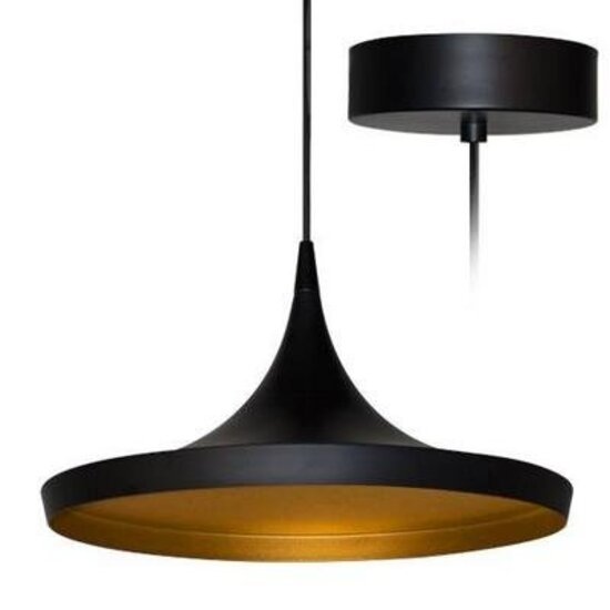 Indigo Sharp pendant light LED conic black-gold, 350mm diameter, 24W, 1875 lumen, 3000K warm white