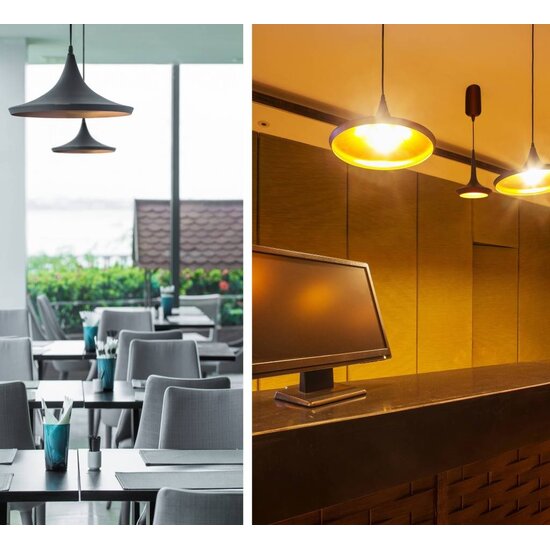 Indigo Sharp pendant light LED conic black-gold, 350mm diameter, 24W, 1875 lumen, 3000K warm white