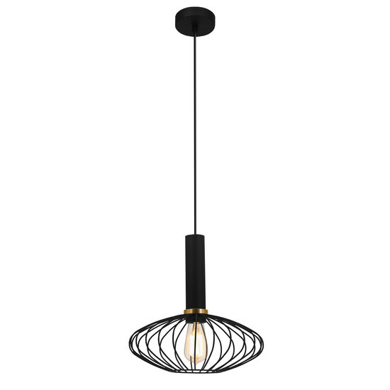 Fantasia Lámpara colgante en forma de bola Fantasia OONAH Ø290mm x H300mm, negro/oro, casquillo E27, cable textil negro 3m