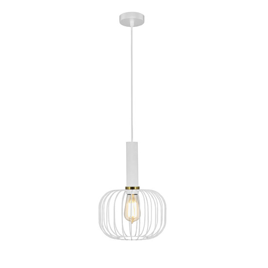 Fantasia Lámpara colgante Fantasia Noah de acero blanco/oro, casquillo E27 (máx. 60W, bombilla no incluida), Ø25 x H36 cm, cable de tela de 3 m