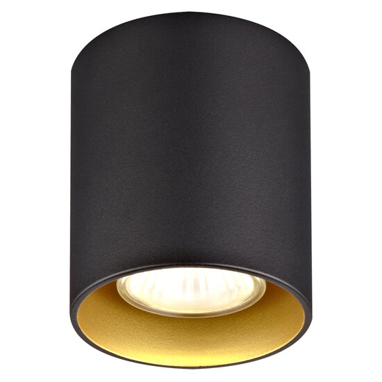 Fantasia Fantasia Barbara Deckenleuchte schwarz-gold, rund mit 1 GU10-Fassung (exkl. Leuchtmittel, max. 50W), Durchmesser 80 mm, Höhe 95 mm.