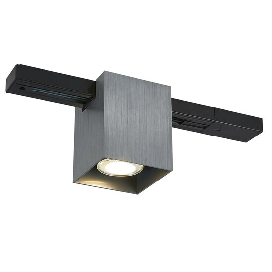Fantasia Fantasia Babar quadratischer Aufbauspot für GU10-Leuchtmittel, geeignet für einphasige Schienensysteme, Farbe gebürsteter Stahl