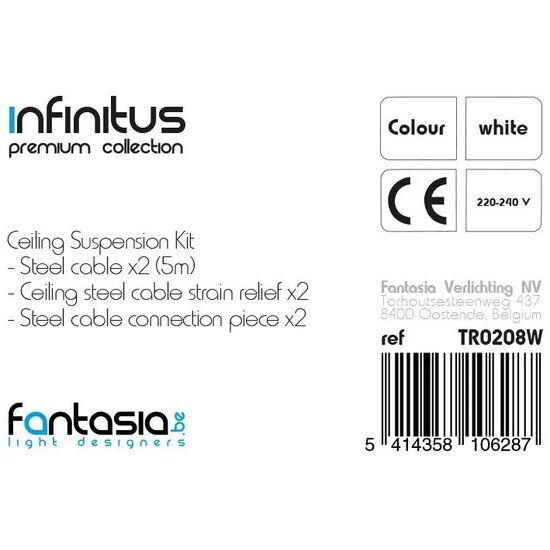 Fantasia Fantasia Infinitus Aufhängeset in Weiß, aus der Premium-Kollektion – zum Aufhängen von Pendelleuchten und Lampenschirmen.