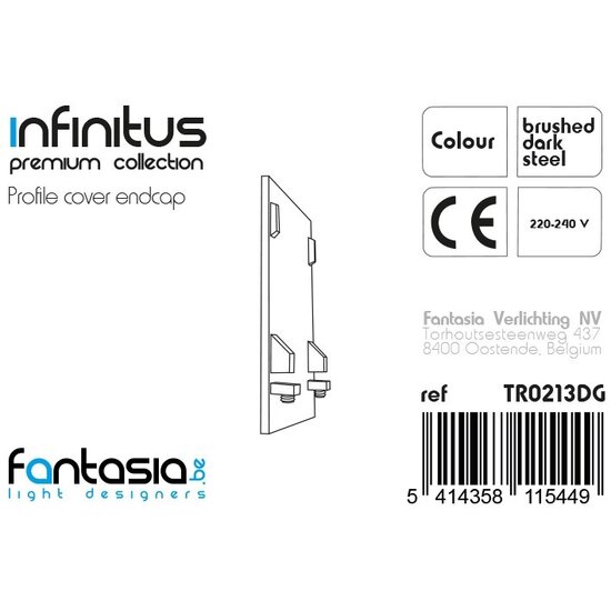 Fantasia Fantasia Infinitus end cap for LED profile - steel cover, part of the Infinitus Premium profile series.