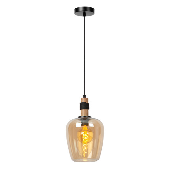 LUCIDE LUCIDE ILONA - Stijlvolle Hanglamp met Amber Glas