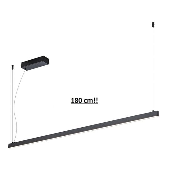 Fantasia Guri pendellamp, lichtlijn 180 cm, zwart aluminium, 40W LED 3000K warm wit, dimbaar, IP20