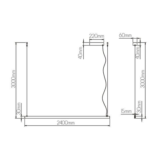 Fantasia Guri lámpara colgante LED lineal 240 cm, aluminio negro, 52W, 1902 lúmenes, 3000K blanco cálido, regulable, IP20