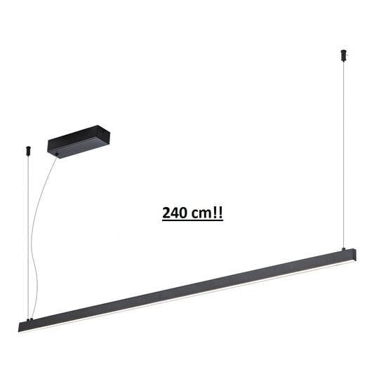 Fantasia Guri lámpara colgante LED lineal 240 cm, aluminio negro, 52W, 1902 lúmenes, 3000K blanco cálido, regulable, IP20