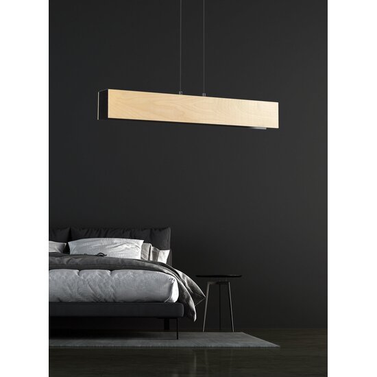 OUTLET - Raisio lange hanglamp hout met zwart binnenin 3x E27