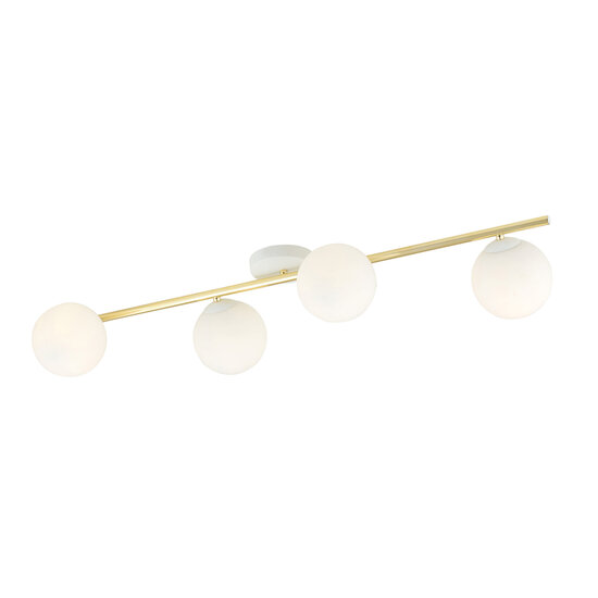 OUTLET - Plafonnier design 4x E14 blanc avec ampoules en laiton et verre dépoli