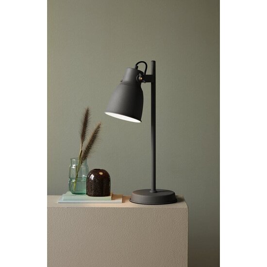Adrian tafellamp met E27-fitting, max. 25W, antraciet metaal, zwart-wit textielkabel, hoogte 47 cm, IP20