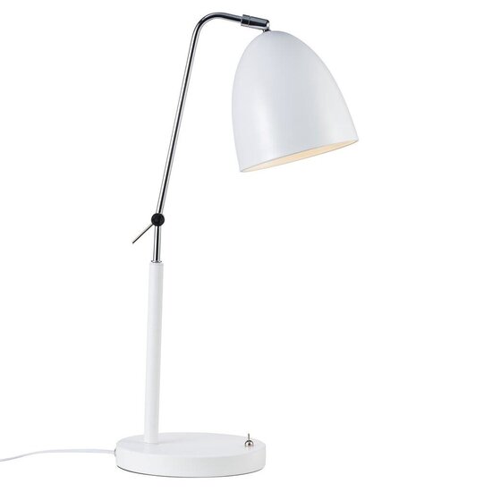 Lámpara de escritorio de diseño flexible en metal blanco y plástico, casquillo E27, altura 54 cm, cable 150 cm, regulable con bombilla adecuada