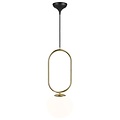Lámpara colgante diseño danés, ópalo blanco con detalles de latón, casquillo E27 máx. 15W, altura 51,5 cm, cable 300 cm