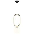 Pendant lamp Danish design, white opal glass with brass details, E27 fitting max 15W, height 51.5 cm, cable 300 cm