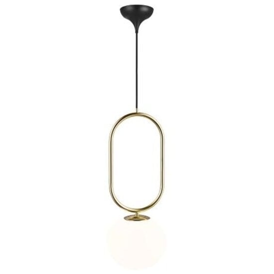 Pendant lamp Danish design, white opal glass with brass details, E27 fitting max 15W, height 51.5 cm, cable 300 cm