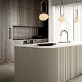 Pendant lamp Danish design, white opal glass with brass details, E27 fitting max 15W, height 51.5 cm, cable 300 cm