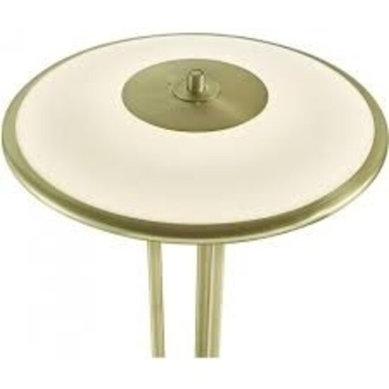 Art deco style floor lamp with white opal shade on a brass base, includes dimmable 15W LED module (900 lm), height 141.3 cm