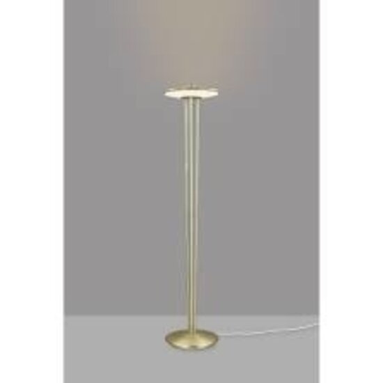 Vloerlamp in art-decostijl met witte opalen kap op messing voet, incl. dimbare 15W LED-module (900 lm), hoogte 141,3 cm