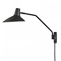 Industriële wandlamp zwart met E14-fitting, metalen behuizing, zwarte textielkabel van 180 cm en afmetingen 55 x 23 x 36,5 cm