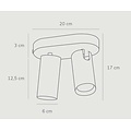 Tweelichts plafondspot in wit metaal, GU10 fitting max. 25W, IP20, lichtbron niet inbegrepen, 17,1 x 20 cm