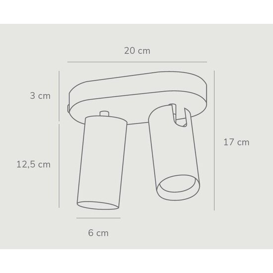 Foco de techo de dos luces en metal blanco, casquillo GU10 máx. 25W, IP20, bombilla no incluida, 17,1 x 20 cm