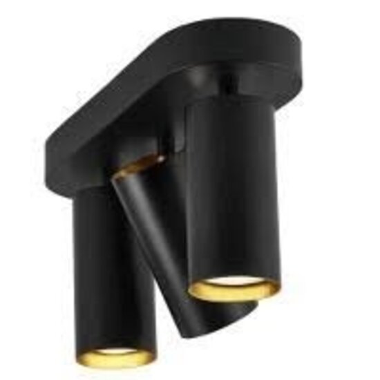 3-spot plafondlamp in zwart metaal met GU10 fitting, max. 25W per spot, IP20, klasse 2, lichtbron niet inbegrepen