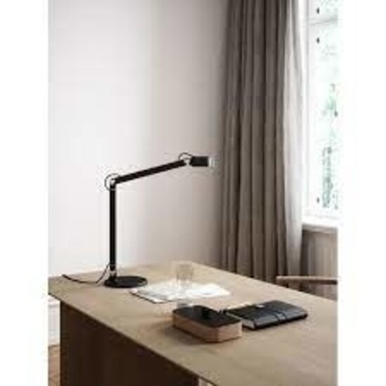 Table/wall lamp in Danish design, black metal, 9W LED included, dimmable, IP20, height 46.5 cm, 250 cm textile cable