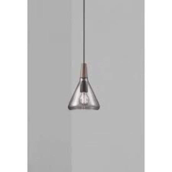 Pendant lamp with oiled walnut top, smoked glass shade and E27 socket, max. 40W, bulb not included