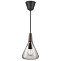 Hanglamp met geolied walnoten top, gerookt glazen kap en E27-fitting, max. 40W, lichtbron niet inbegrepen