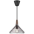 Pendant lamp with FSC-certified oiled walnut top and smoked glass shade, E27 fitting max. 60W, dimmable with compatible bulb