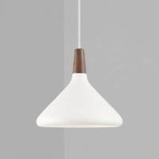 Lámpara colgante con marco metálico blanco y top de nogal aceitado certificado FSC, casquillo E27, regulable con bombilla compatible, IP20