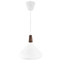 Hanglamp met wit metalen frame en geoliede top in FSC-gecertificeerd notenhout, E27 fitting, dimbaar met compatibele lamp, IP20