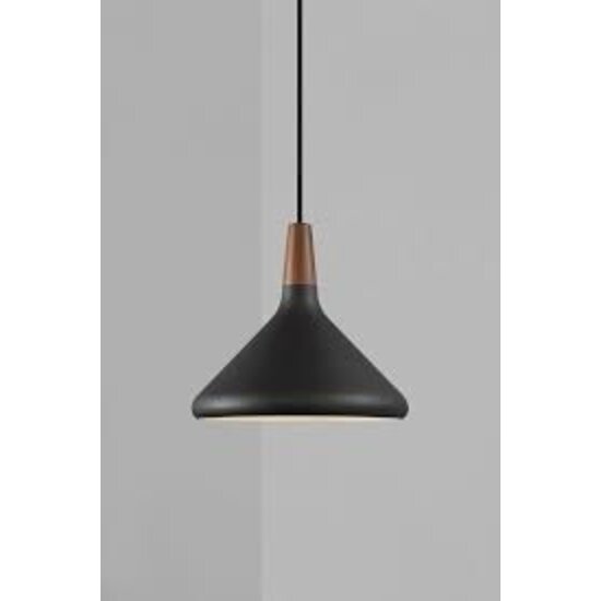 Hängelampe mit schwarzem Metallrahmen und FSC-zertifizierter, geölter Walnussplatte, E27-Fassung, dimmbar mit kompatibler Lampe