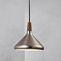 Hanglamp in geborsteld staal met geolied, FSC-gecertificeerd notenhouten top - E27, dimbaar, hoogte 24,5 cm, diameter 27 cm